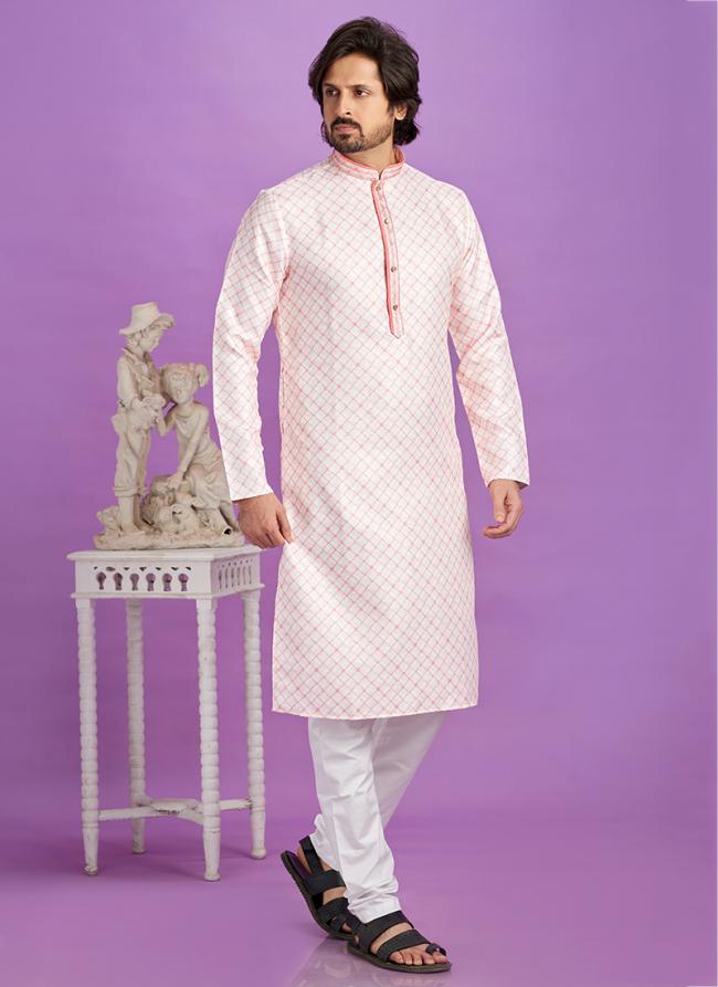 Semi Cotton Pink Traditional Wear Digital Printed Kurta Pajama